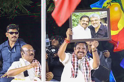 AIADMK General Secretary Edappadi K Palaniswami campaigns for party candidate D Jayakumar ahead of the Tamil Nadu Assembly elections, in Chennai.