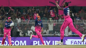 AP/Anupam Nath : Rajasthan Royals' Jofra Archer, right, and others celebrates the wicket of Royal Challengers Bengaluru's Phil Salt during their Indian Premier League match in Guwahati.