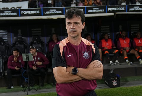 Coach Fernando Diniz of Brazil's Corinthians looks on prior to a Copa Libertadores Group E soccer match against Argentina's Platense in Buenos Aires, Argentina.