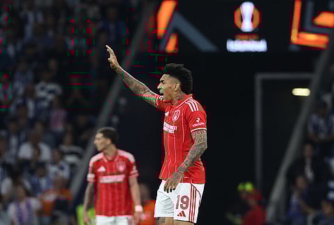 Nottingham Forest's Igor Jesus gestures during the Europa League quarterfinals, first leg, soccer match between FC Porto and Nottingham Forest in Porto, Portugal.