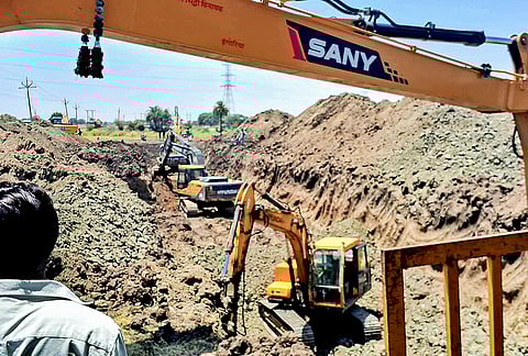 Rescue operation underway after a two-and-a-half-year-old boy named Bhagirath fell into a borewell at Jhalariya village, in Ujjain district, Madhya Pradesh.