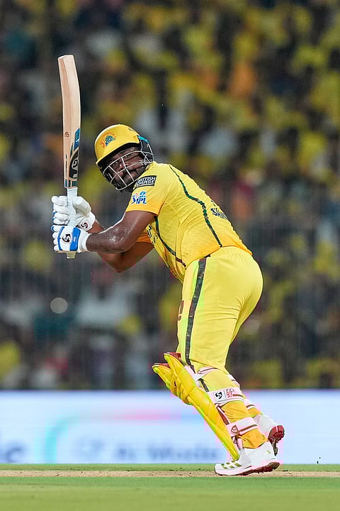 Chennai Super Kings' Sanju Samson plays a shot during the Indian Premier League cricket match between Chennai Super Kings and Delhi Capitals in Chennai.