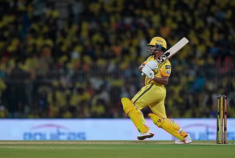 Chennai Super Kings' Ayush Mhatre plays a shot during the Indian Premier League cricket match between Chennai Super Kings and Delhi Capitals in Chennai.