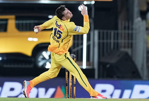 Chennai Super Kings' Noor Ahmed bowls a delivery during the Indian Premier League cricket match between Chennai Super Kings and Delhi Capitals in Chennai.