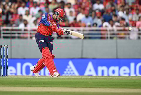 Punjab Kings' Priyansh Arya hits a six during the Indian Premier League cricket match between Punjab Kings and Sunrisers Hyderabad in New Chandigarh.