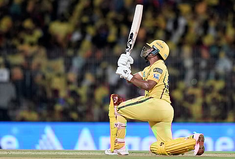 Chennai Super Kings' Ayush Mhatre plays a shot during the Indian Premier League cricket match between Chennai Super Kings and Delhi Capitals in Chennai.