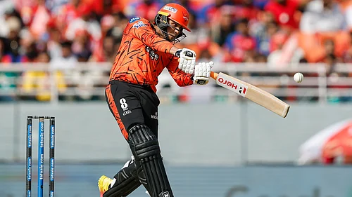 IPL/X : Abhishek Sharma in action against Punjab Kings in IPL 2026 clash at Mullanpur.