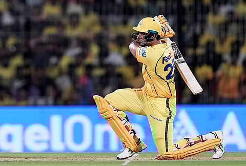 Chennai Super Kings' Shivam Dube plays a shot during the Indian Premier League cricket match between Chennai Super Kings and Delhi Capitals in Chennai.