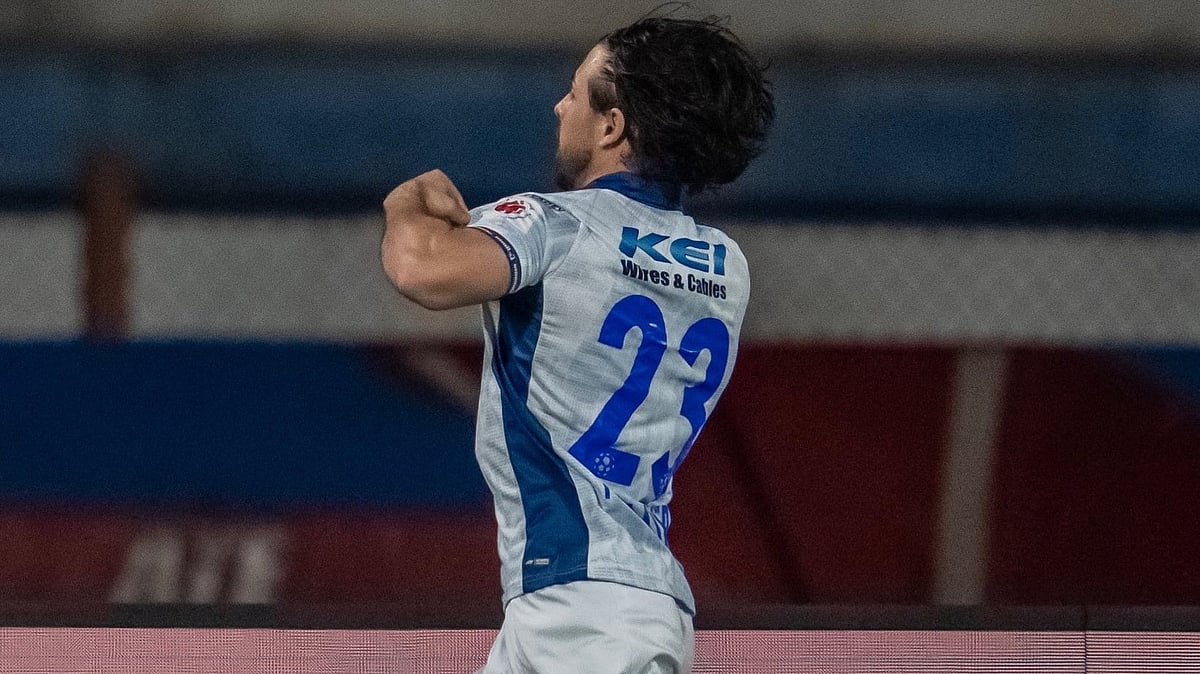 Francisco Feuillassier celebrates after scoring the winner for Kerala Blasters FC against Bengaluru FC in Indian Super League 2025-26. - Photo: X/Kerala Blasters FC