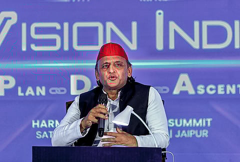 Samajwadi Party president Akhilesh Yadav addresses during the Vision India Summit, in Jaipur, Rajasthan.