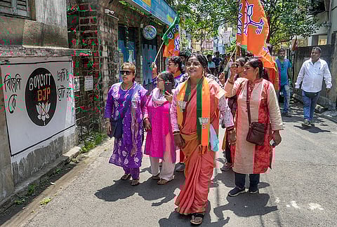 BJP candidate for Tollygunge constituency, Papiya Adhikari, during an election campaign ahead of West Bengal Assembly Election, in Kolkata.