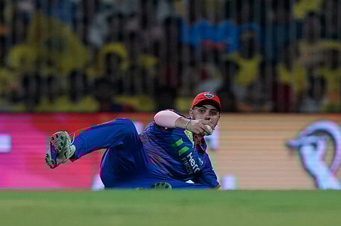 Delhi Capitals' Sameer Rizvi fields the ball during the Indian Premier League cricket match between Chennai Super Kings and Delhi Capitals in Chennai.