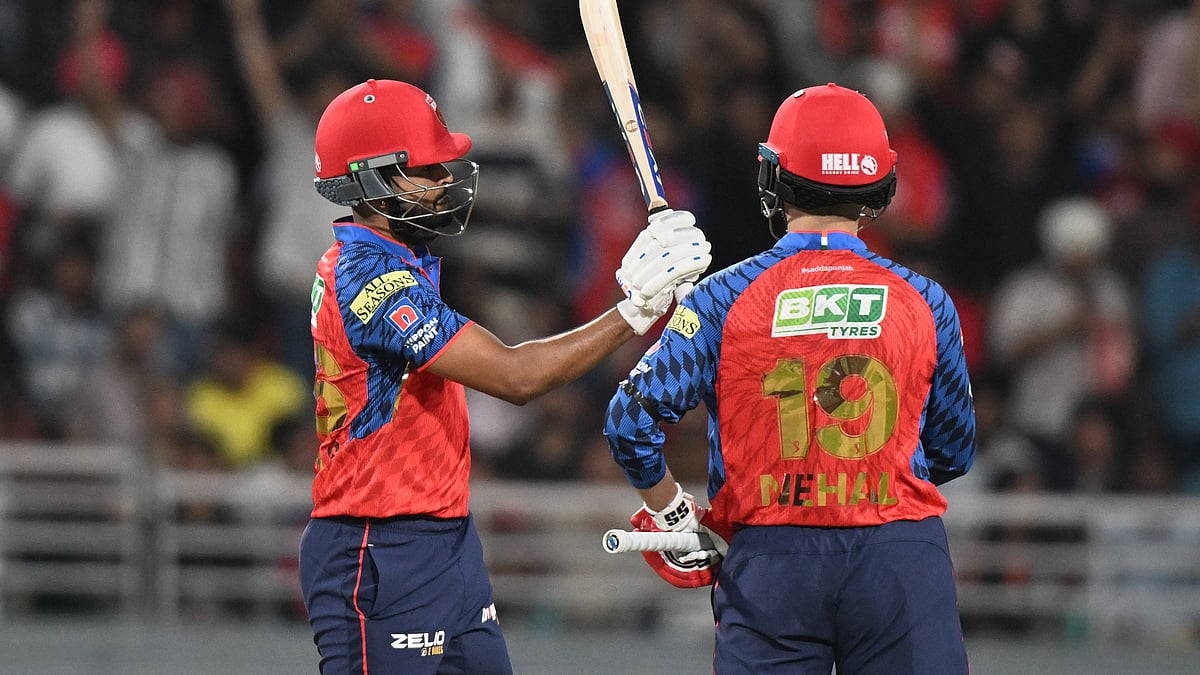 Shreyas Iyer celebrating his fifty with Nehal Wadhera during PBKS vs CSK IPL 2026 match.  - AP Photo