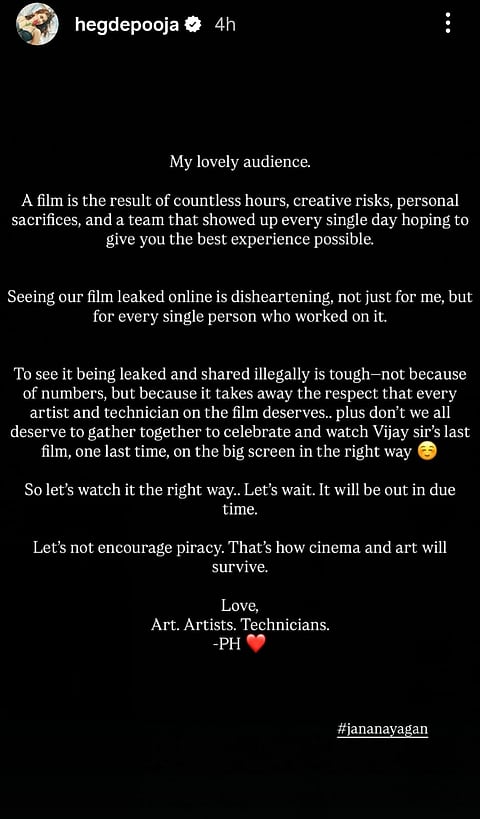 Pooja Hegde's post on Jana Nayagan leak