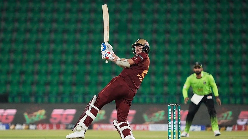 Hyderabad Kingsmen Riley Meredith bats during the opening cricket match of the Pakistan Super League between Lahore Qalandars and Hyderabad Kingsmen, which taking place without spectators, in Lahore, Pakistan. - | Photo: AP/K.M. Chaudary