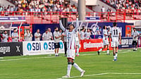 | Photo: AIFF : Mohun Bagan's Liston Colaco celebrates after scoring during the Indian Super League match against Jamshedpur FC on April 4, 2026.