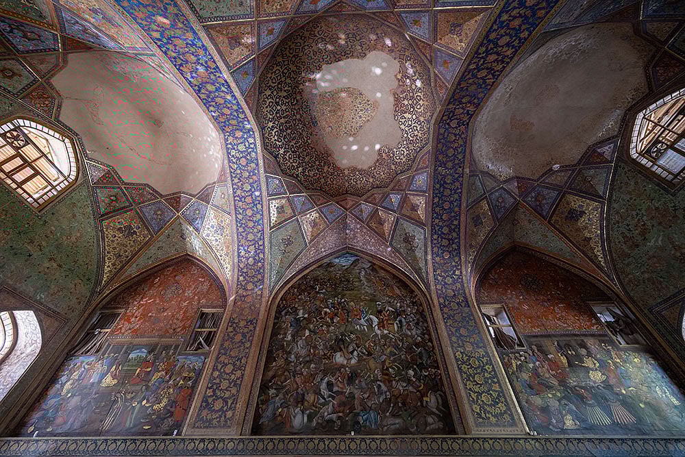 An interior view of the historic Chehel Sotoun Palace is in the city of Isfahan, 450 km 280 miles south of Tehran, Iran.
