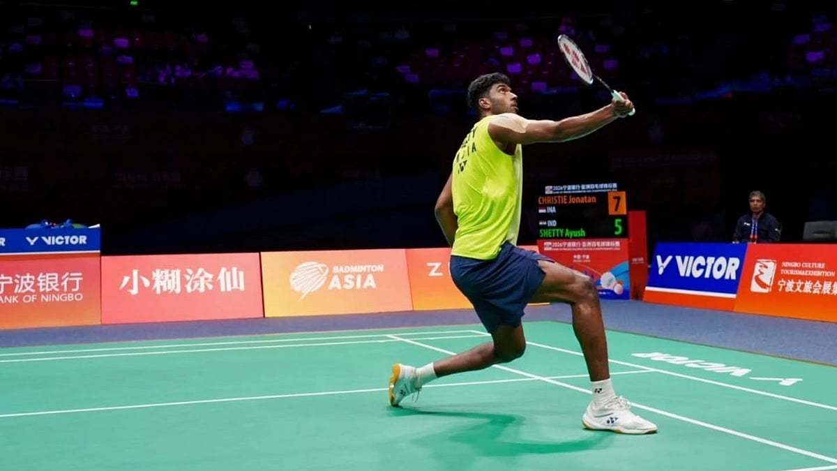 Ayush Shetty in action in Badminton Asia Championships 2026. - | Photo: Instagram/badmintonasia.official