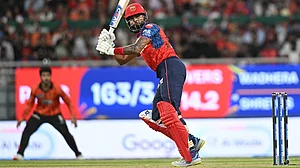 | Photo: AP : Punjab Kings' captain Shreyas Iyer bats during the Indian Premier League cricket match between Punjab Kings and Sunrisers Hyderabad in New Chandigarh.