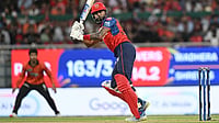 | Photo: AP : Punjab Kings' captain Shreyas Iyer bats during the Indian Premier League cricket match between Punjab Kings and Sunrisers Hyderabad in New Chandigarh.