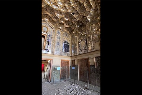 A video shared to Instagram appearing to show blown out windows and debris at Chehel Sotoun.