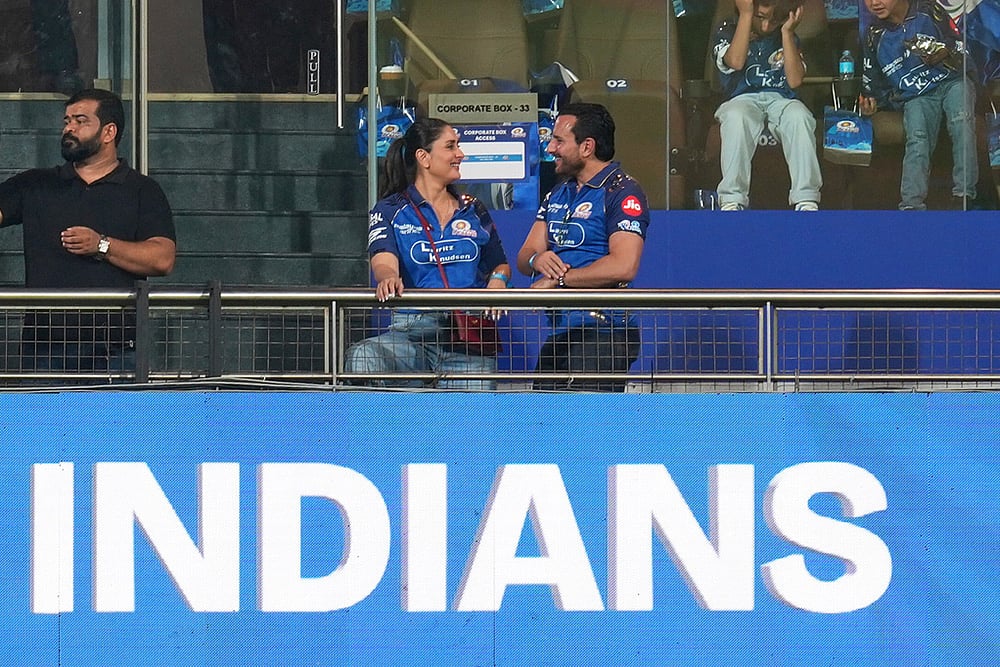 Bollywood actor couple Saif Ali Khan, right and Kareena Kapoor IPL