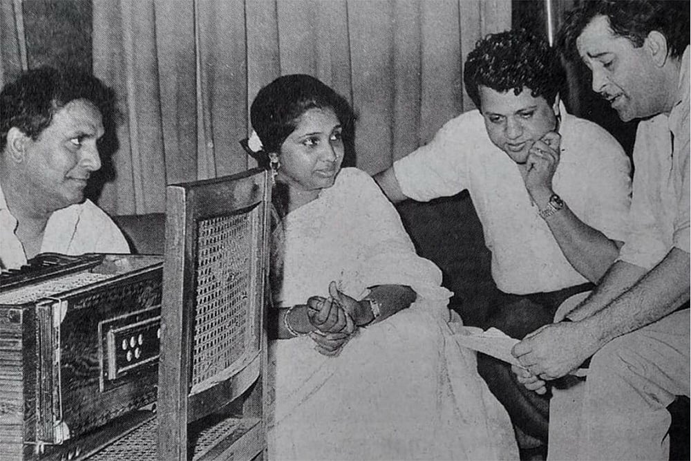 Asha Bhosle with music directors Shankar Jaikishan and actor Raj Kapoor