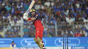 IPL/X : Phil Salt in action for RCB against MI in IPL 2026 clash at Wankhede Stadium in Mumbai.