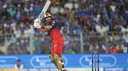 IPL/X : Phil Salt in action for RCB against MI in IPL 2026 clash at Wankhede Stadium in Mumbai.