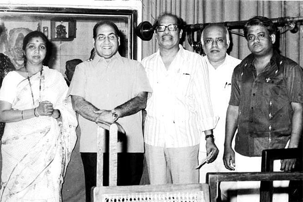 Asha Bhosle, Mohammed Rafi, Manna Dey, Sound Recordist D.O. Bhansali and Music Director Pyarelal