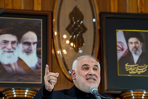 Ambassador of Iran to India, Mohammad Fathali, addresses a press conference, at the Embassy of Iran, in New Delhi.