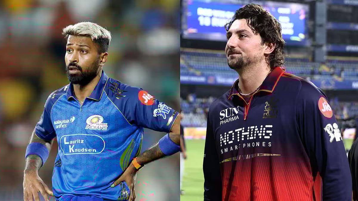 Tim David (right) and Hardik Pandya were fined for different offences in match 20 of Indian Premier League 2026. - IPL