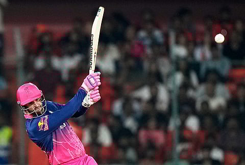 Rajasthan Royals' Donovan Ferreira hits a boundary during the Indian Premier League cricket match between Sunrisers Hyderabad and Rajasthan Royals in Hyderabad.
