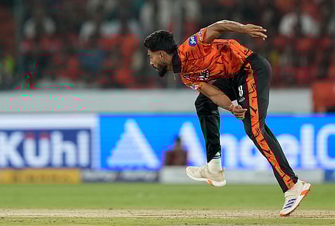 Sunrisers Hyderabad's Praful Hinge bowls a delivery during the Indian Premier League cricket match between Sunrisers Hyderabad and Rajasthan Royals in Hyderabad.