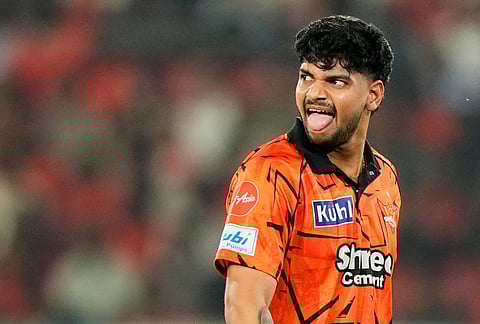 Sunrisers Hyderabad's Aniket Verma leaves the ground after losing his wicket during the Indian Premier League cricket match between Sunrisers Hyderabad and Rajasthan Royals in Hyderabad.