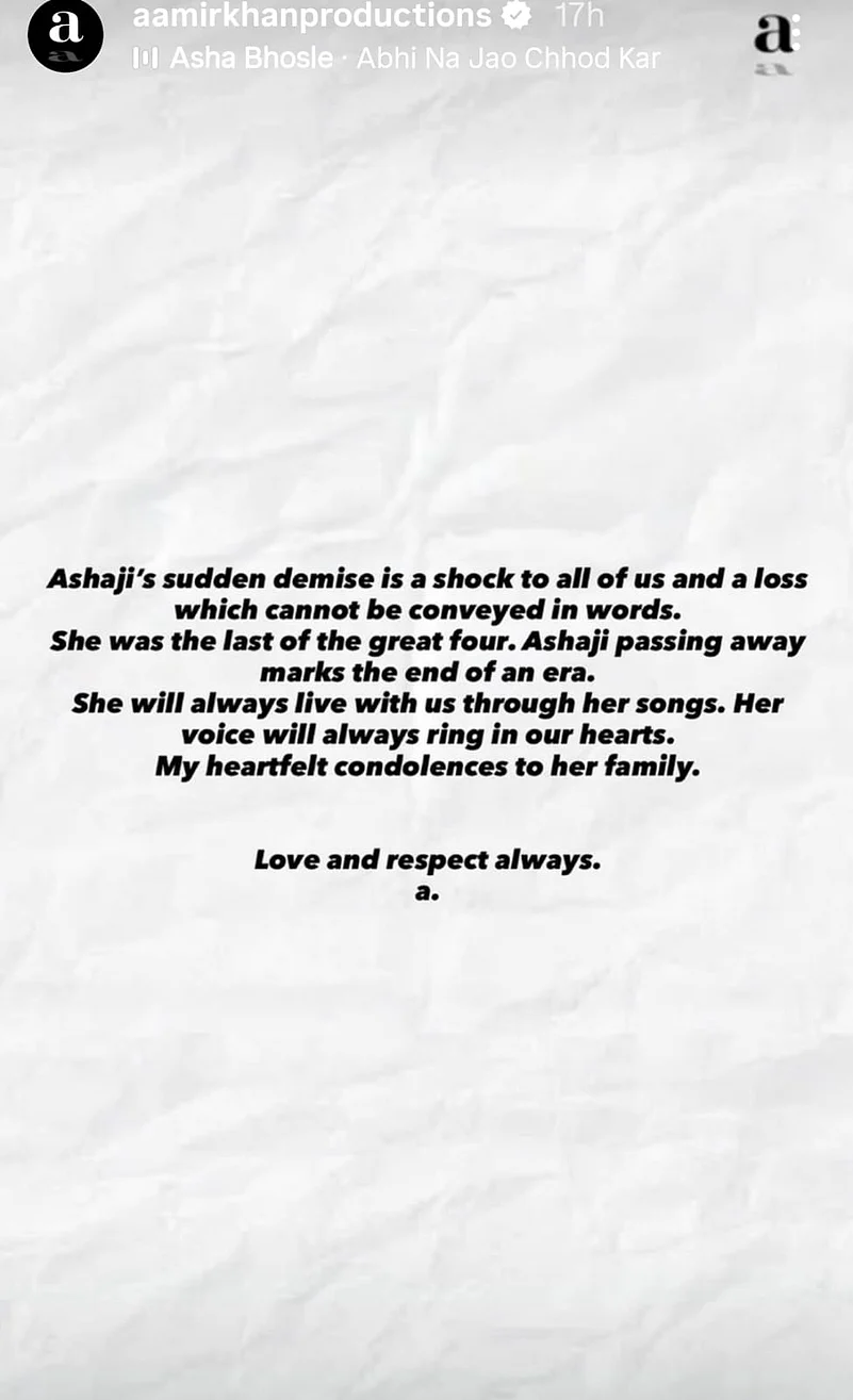 Aamir Khans post on Asha Bhosle