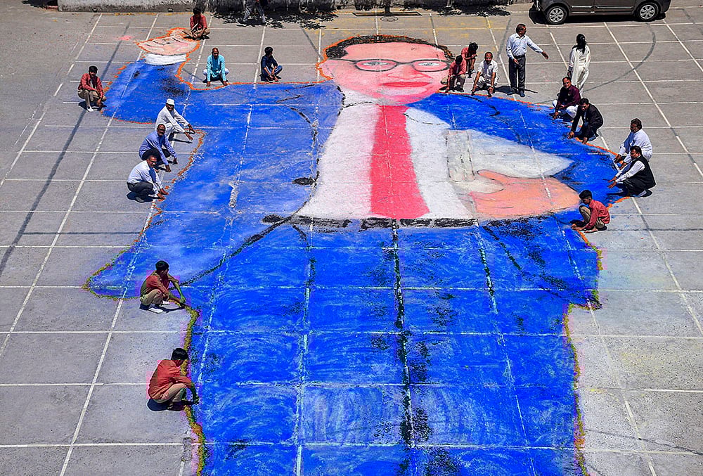 People create portrait of BR Ambedkar in Moradabad