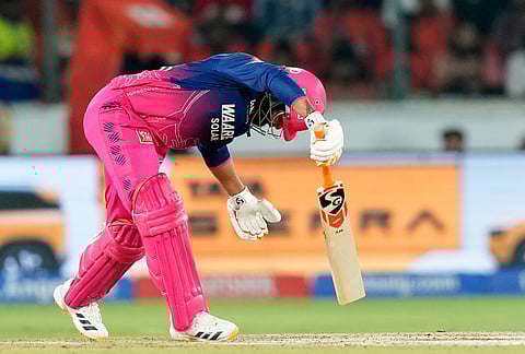 Rajasthan Royals' Ravindra Jadeja plays a shot during the Indian Premier League cricket match between Sunrisers Hyderabad and Rajasthan Royals in Hyderabad.