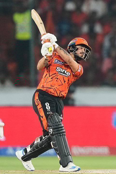 Sunrisers Hyderabad's captain Ishan Kishan plays a shot during the Indian Premier League cricket match between Sunrisers Hyderabad and Rajasthan Royals in Hyderabad.