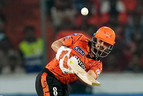 Sunrisers Hyderabad's captain Ishan Kishan plays a shot during the Indian Premier League cricket match between Sunrisers Hyderabad and Rajasthan Royals in Hyderabad.