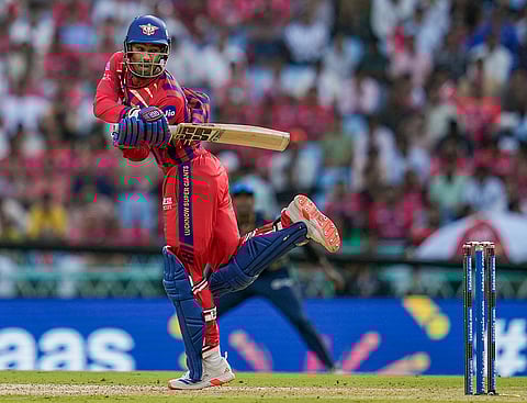 Lucknow Super Giants' Mukul Choudhary plays a shot during the Indian Premier League (IPL) 2026 cricket match between Lucknow Super Giants and Gujarat Titans, at Ekana Stadium in Lucknow.