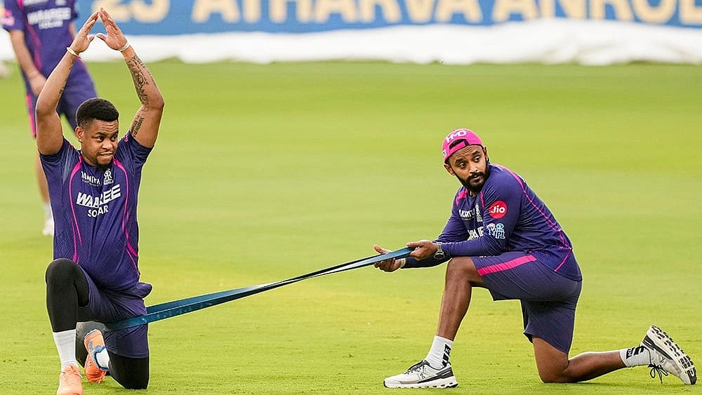 Rajasthan Royals' Shimron Hetmyer during a practice session ahead of an Indian Premier League (IPL) 2026 T20 cricket match between Rajasthan Royals and Mumbai Indians, in Guwahati, Assam. - | Photo: PTI/Swapan Mahapatra
