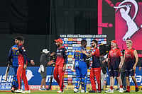 MI Vs RCB, IPL 2026: Patidar Shines Again As Royal Challengers Bengaluru Beat Mumbai Indians | Photo: PTI/Kunal Patil : Royal Challengers Bengaluru's players being congratulated by Mumbai Indians' Sherfane Rutherford and Mitchel Santner after winning the Indian Premier League (IPL) 2026 T20 cricket match, in Mumbai, Maharashtra.