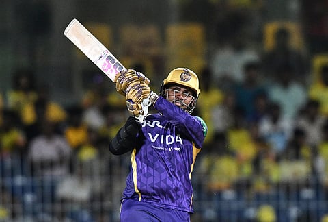 Kolkata Knight Riders' Sunil Narine hits a six during the Indian Premier League cricket match between Chennai Super Kings and Kolkata Knight Riders in Chennai.