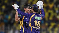GT Vs KKR, IPL 2026: Check Hourly Ahmedabad Weather Forecast For Today's Indian Premier League Match Photo: AP : Kartik Tyagi (left) celebrates the wicket of Dewald Brevis during the Indian Premier League match between Chennai Super Kings and Kolkata Knight Riders in Chennai.