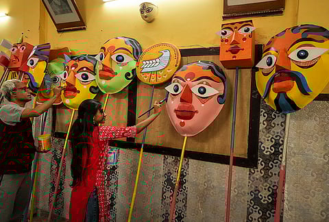 Artists prepare masks and decorative installations on the eve of Bengali New Year, in Kolkata.