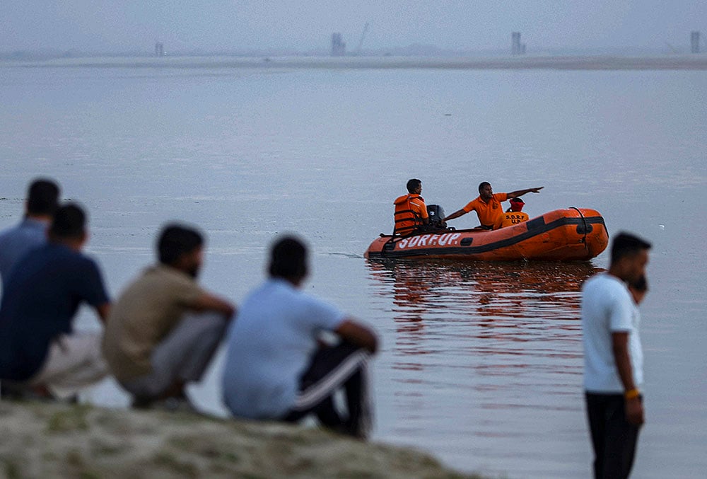 Prayagraj: People on Ganga banks after two drown