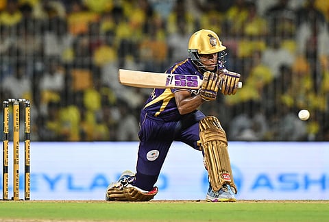 Kolkata Knight Riders' Angkrish Raghuvanshi plays a shot during the Indian Premier League cricket match between Chennai Super Kings and Kolkata Knight Riders in Chennai.