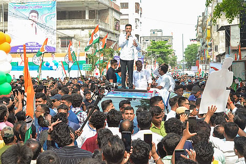 TMC MP Abhishek Banerjee during a roadshow in support of party candidates ahead of the West Bengal Assembly elections, in Cooch Behar.