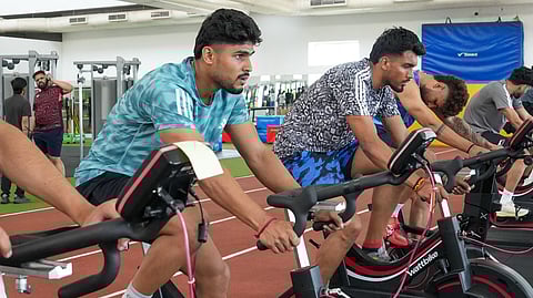 Indian kabaddi team probables training at the preparatory camp in IIS, Bellary.